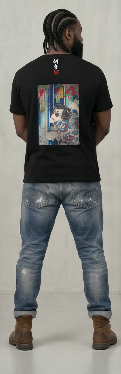 刺青×サングラス Tシャツ 黒 九紋の龍吉