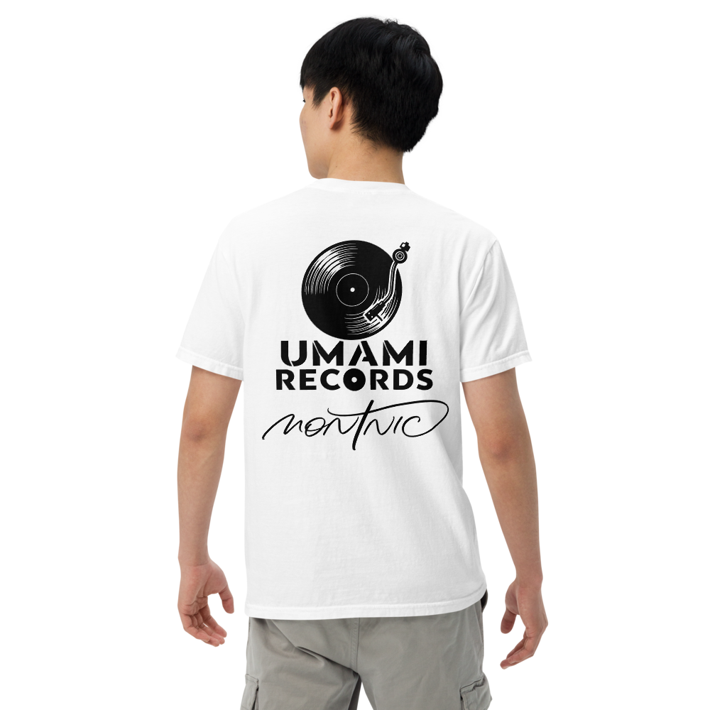 "The Shades" Tシャツ — MONTNIC × UMAMI TEXTILE 白/グレー