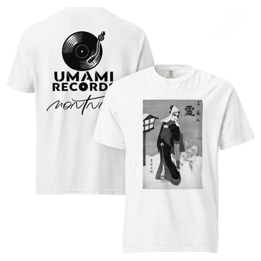 "The Shades" Tシャツ — MONTNIC × UMAMI TEXTILE 白/グレー